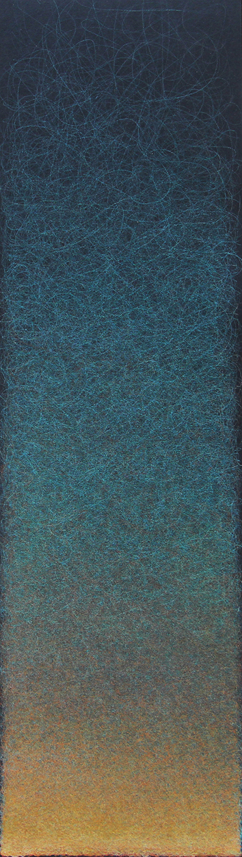 Quantum Entanglement
(Cobalt Green/Vermilion),
2020,
colored pencil on  black paper,
25 x 7"