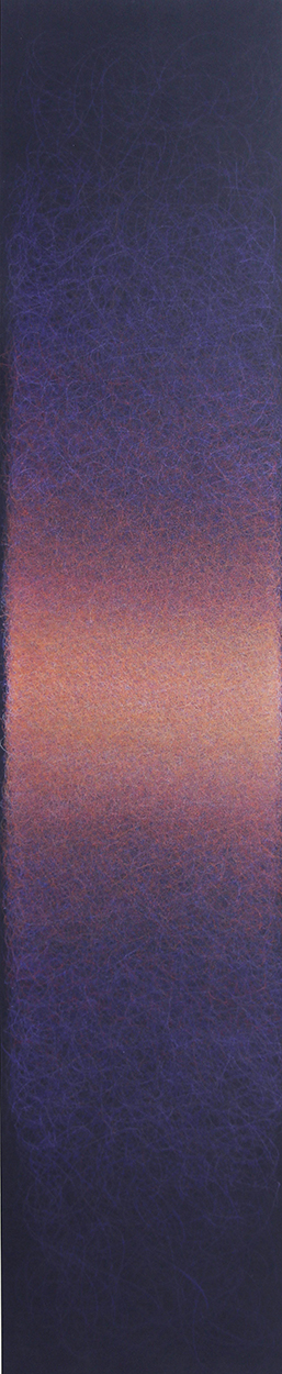 Quantum Entanglement
(Violet/Vermilion),
2020,
colored pencil on black paper,
40 x 7"