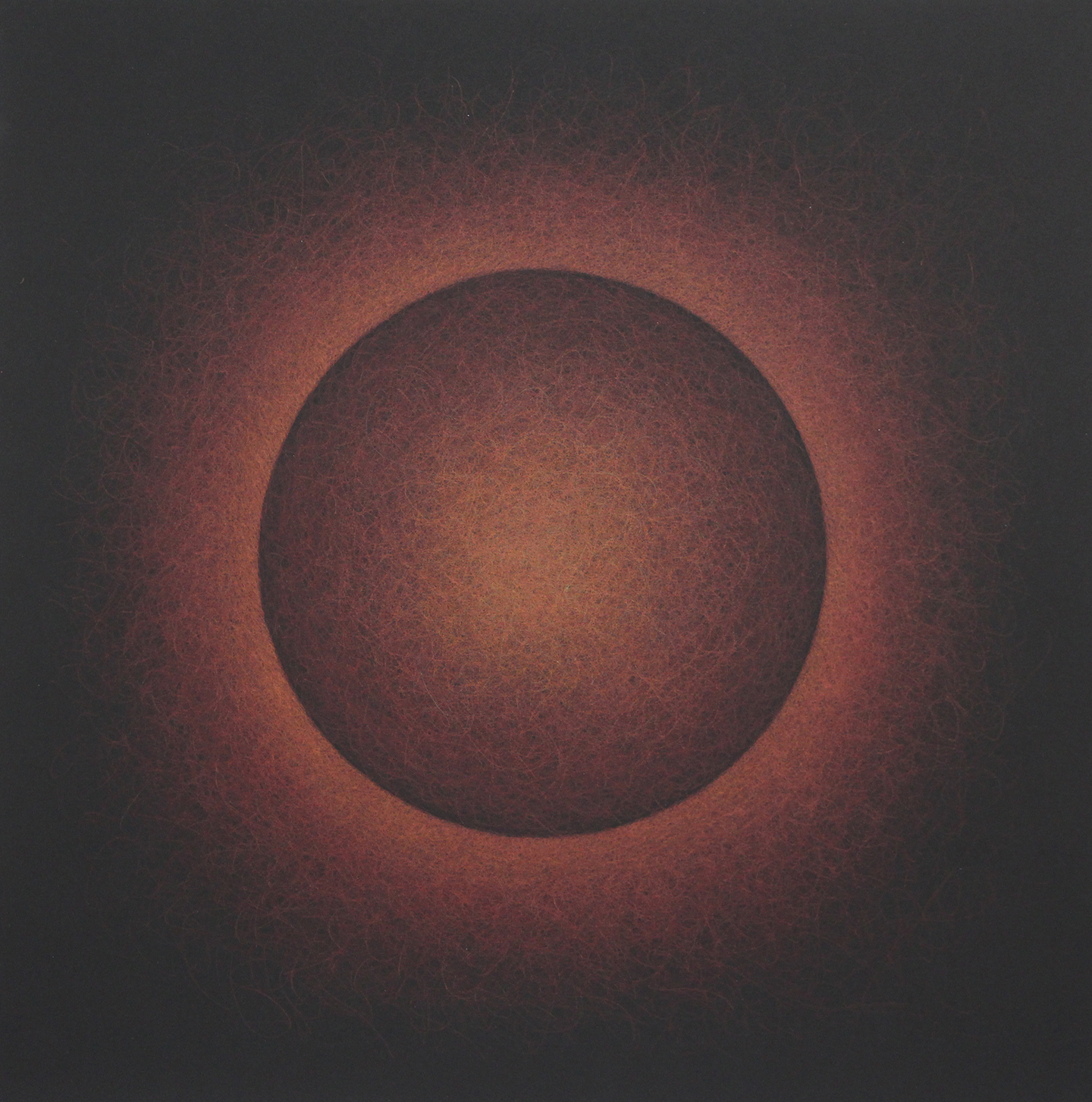 Quantum Entanglement (Backlit Red Sphere 3) , 2022, colored pencil on museum board, 20 x 20"