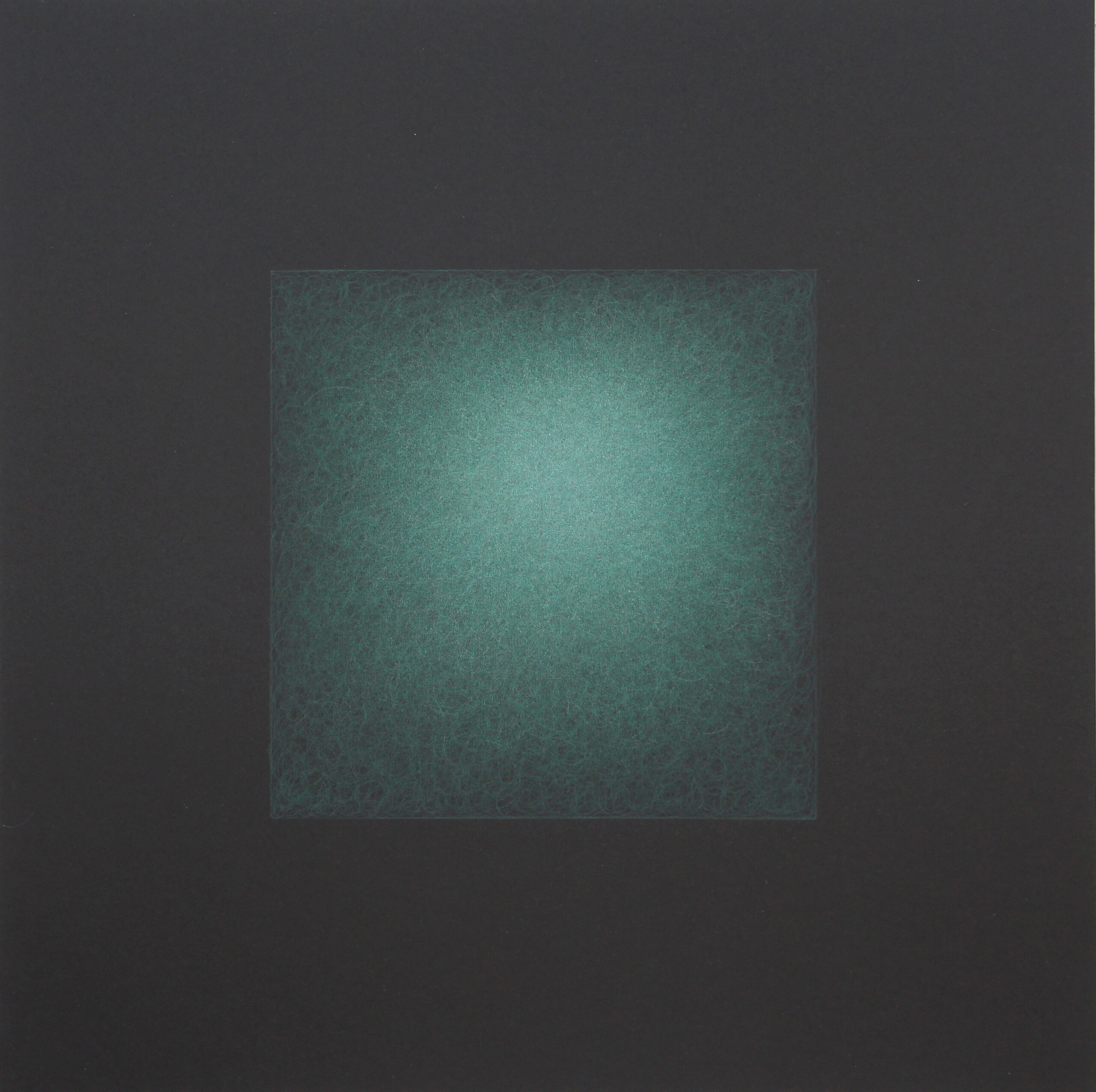 Floating Phthalo Green Square, 2023, colored pencil on black paper, 20 x 20"