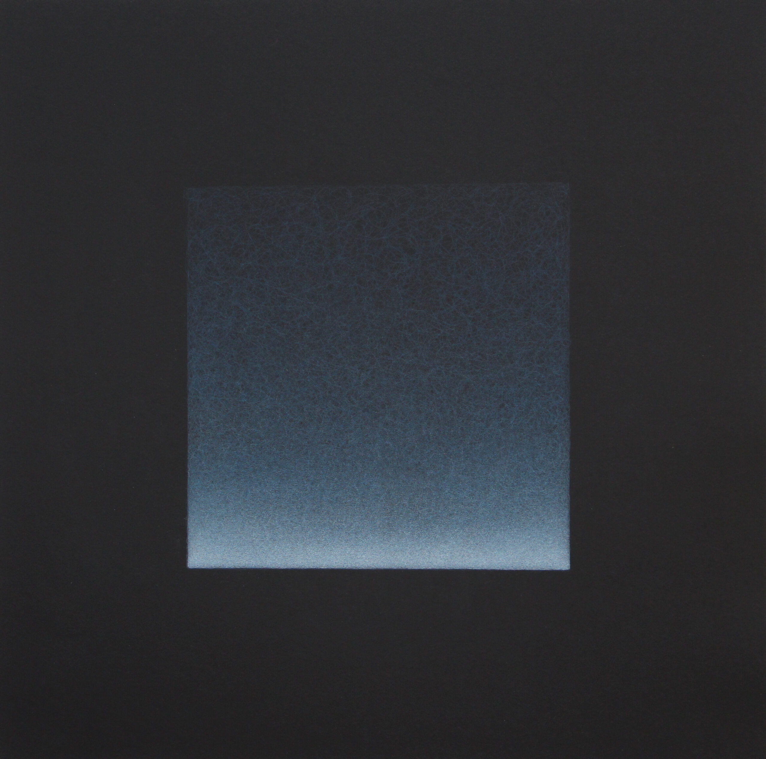 Floating Phthalo Blue Square, 2023, colored pencil on black paper, 20 x 20"