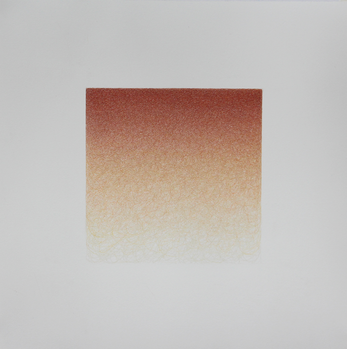 Floating Square  (Mineral orange), 2024, colored pencil on paper, 16 x 16"